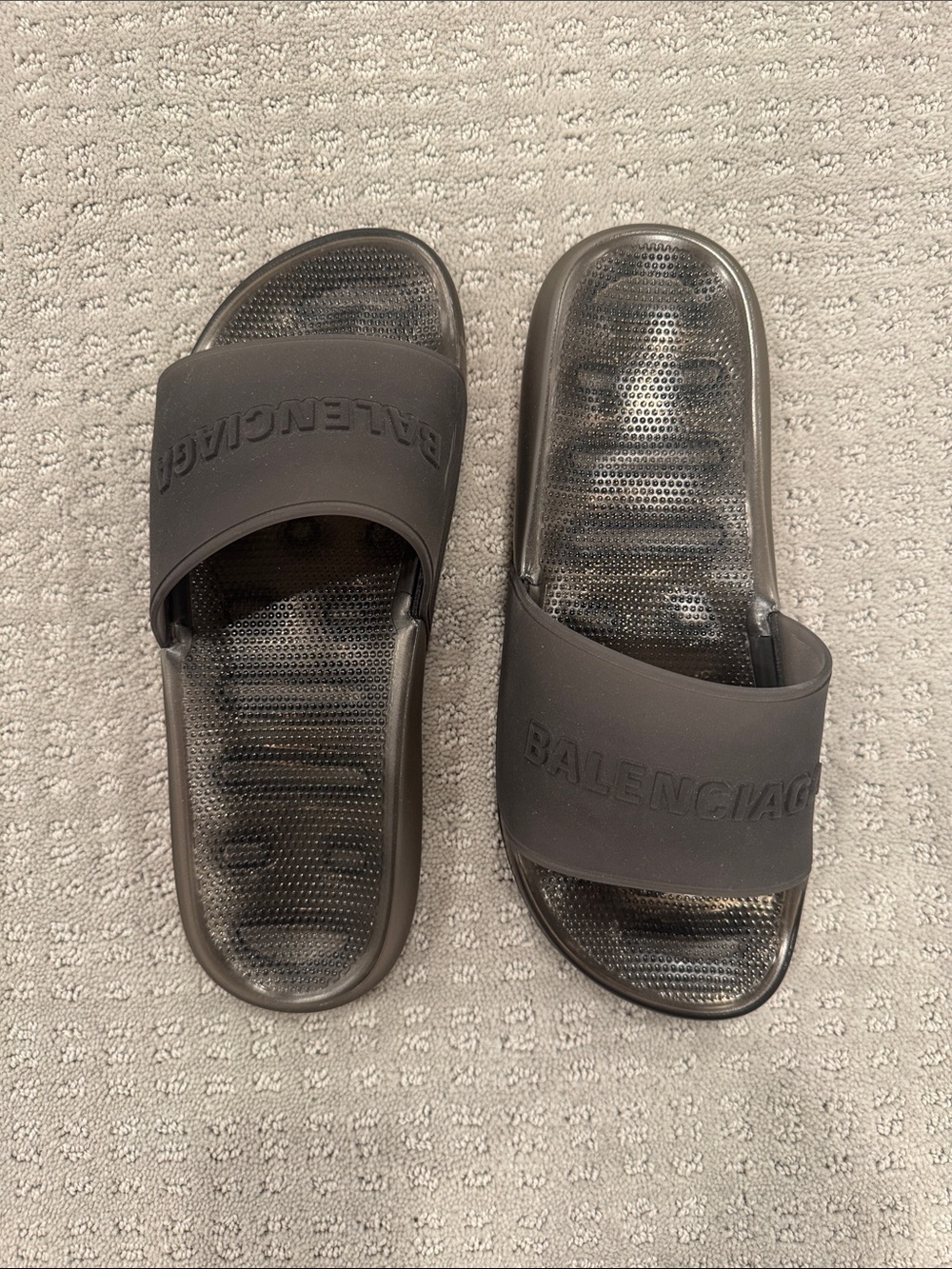 Balenciaga Charcoal Gray Logo Slide Sandals